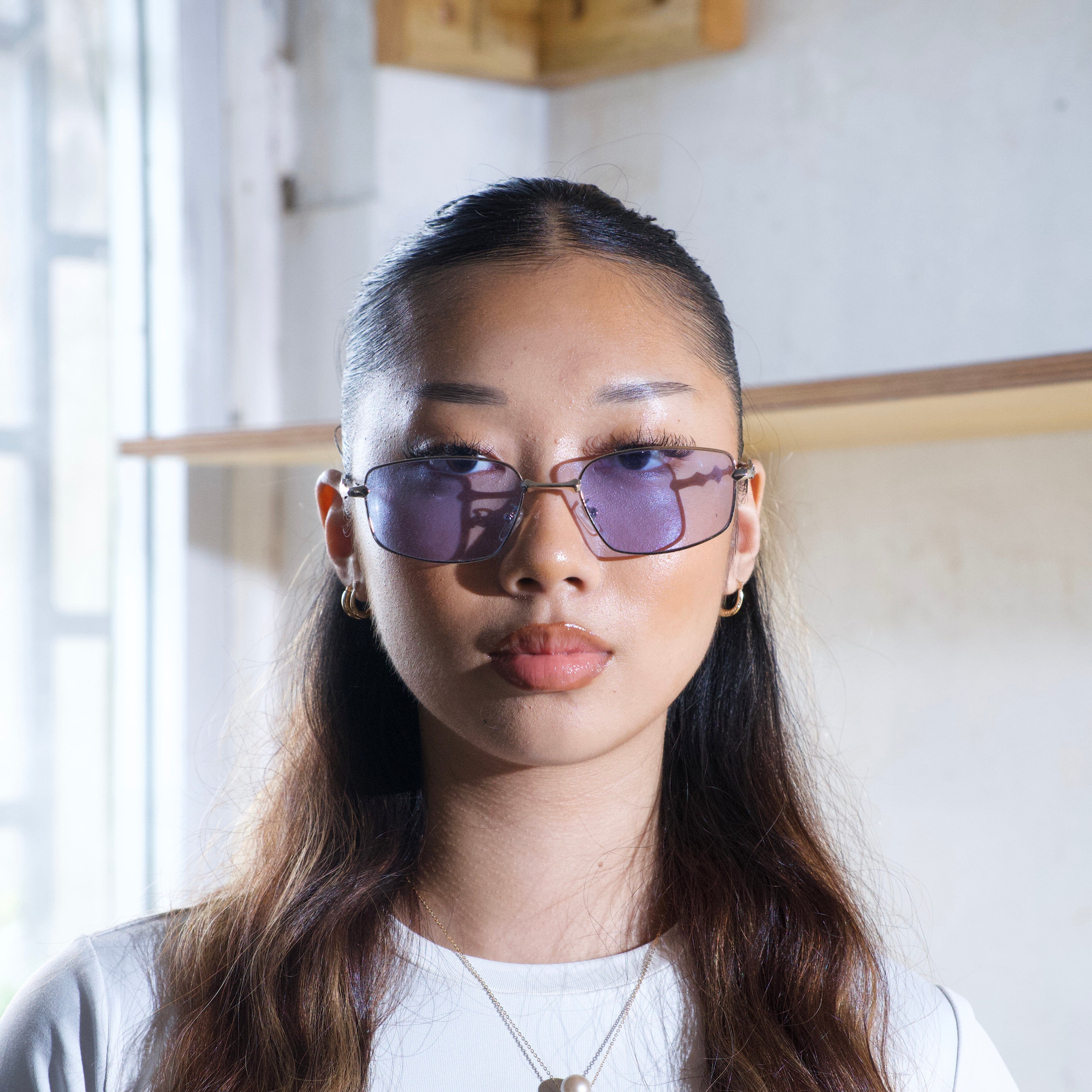 SILVER WIRE FRAMES W BLUE LENS
